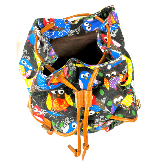 Canvas Owl Backpack Magnetic Snap Closures Padded Adjustable Shoulder Straps - Picture 5 of 9
